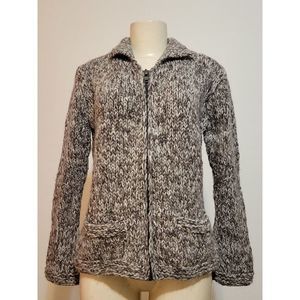 HANDKNIT WOMEN'S GRAY KNITTED CARDIGAN 100% WOOL  ZIP MADE IN NEPAL SIZE M #926